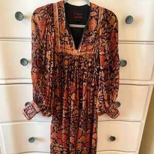 Rare Vintage 70’s Ritu Kumar for Judith Ann pure silk hand block printed dress